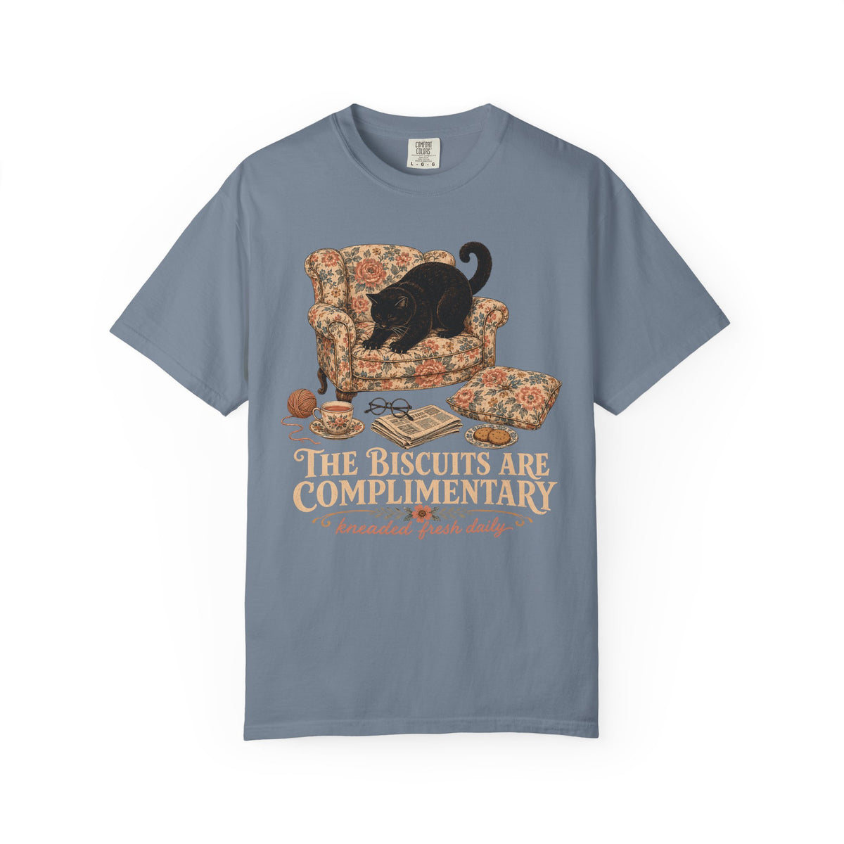 “The Biscuits Are Complimentary” Cat T‑Shirt — Vintage Cozy Graphic Tee