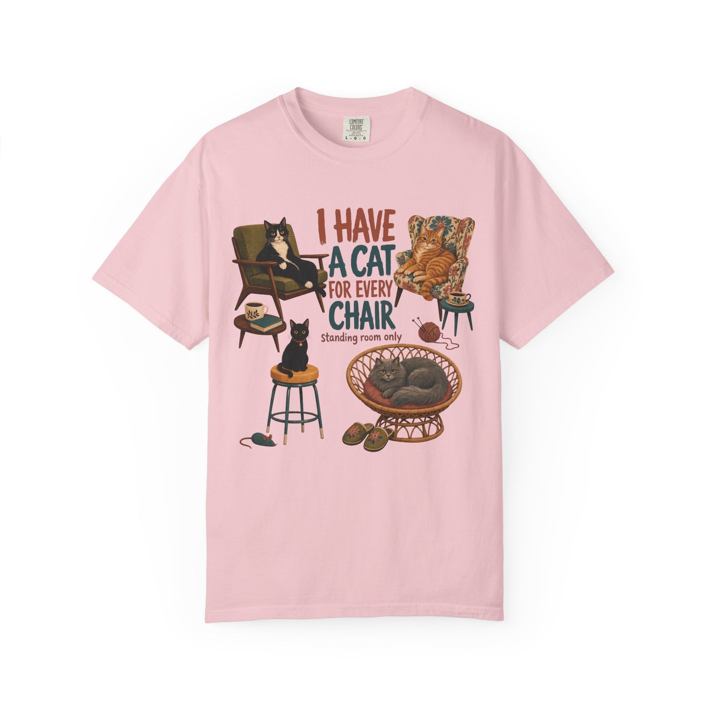 Cat Lover T‑Shirt — "I Have a Cat for Every Chair" Illustrated Tee