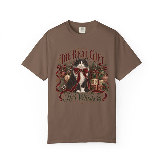 Christmas Cat T-Shirt — "The Real Gift Has Whiskers" Holiday Graphic Tee
