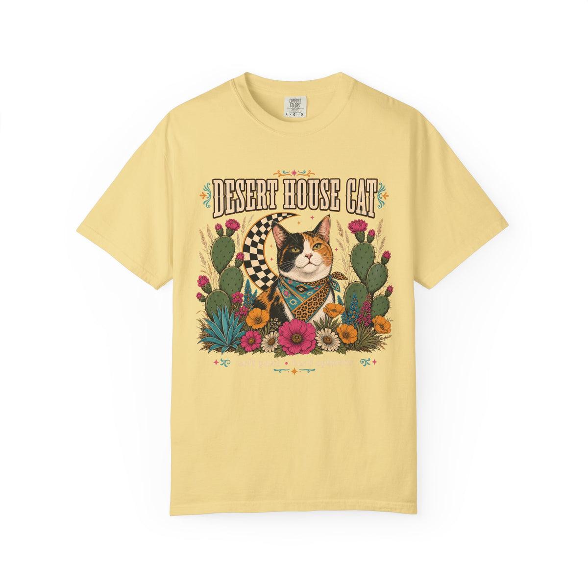 Desert House Cat T-Shirt — Vintage Calico Cat & Cactus Graphic