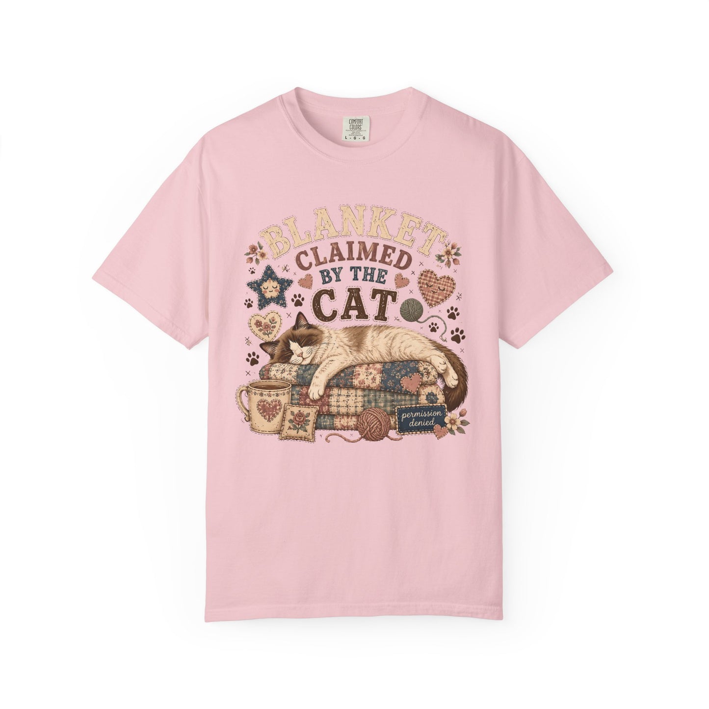 Cat Lover Tee — "Blanket Claimed by the Cat" Cozy Vintage Graphic T-Shirt