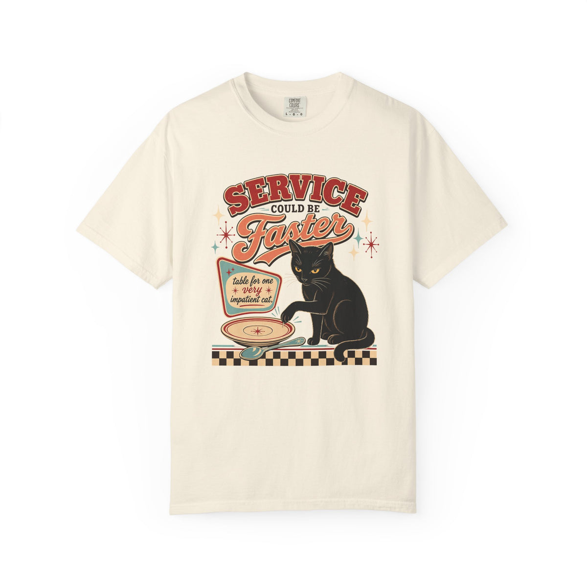 Cat Diner Tee — "Service Could Be Faster" Retro Black Cat T‑Shirt