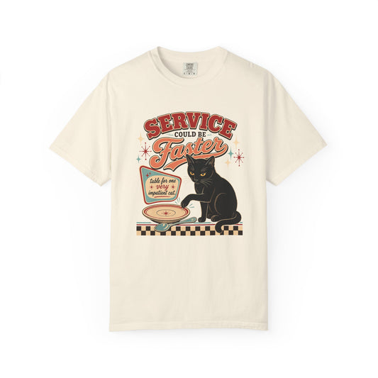 Cat Diner Tee — "Service Could Be Faster" Retro Black Cat T‑Shirt