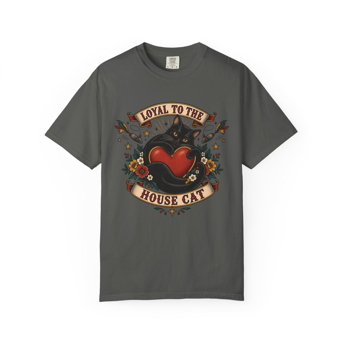 Loyal to the House Cat Tee — Retro Heart & Black Cat Graphic T-Shirt
