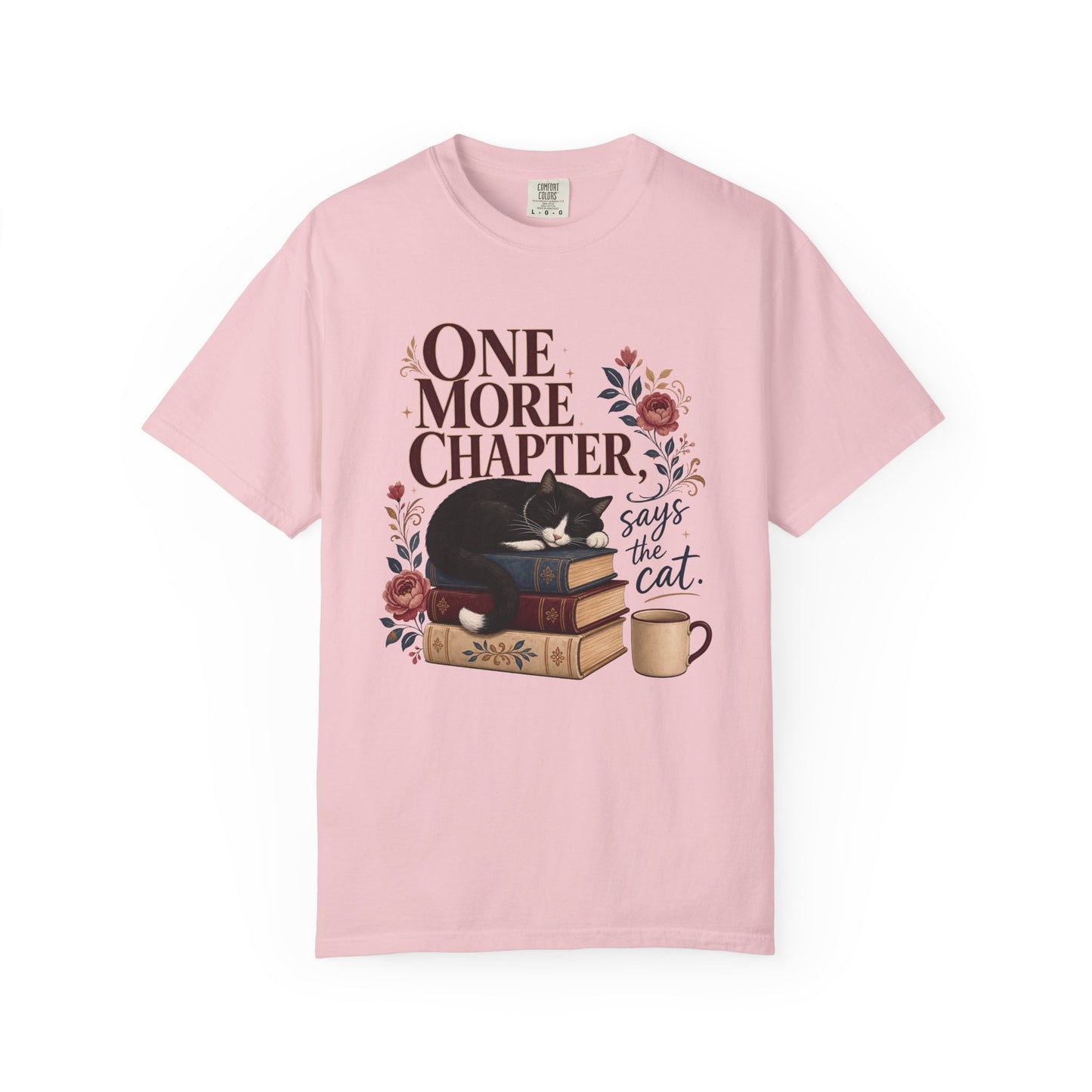One More Chapter Says the Cat T-Shirt — Cozy Booklover Cat Tee