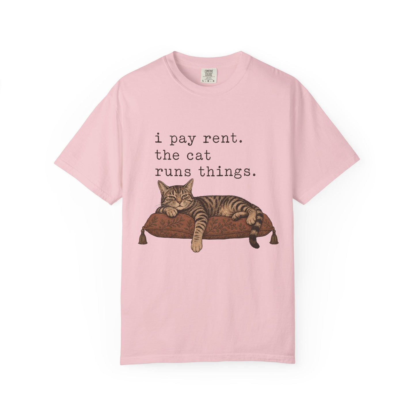 Cat Owner T-Shirt — "I Pay Rent. The Cat Runs Things." Vintage Cat Graphic Tee