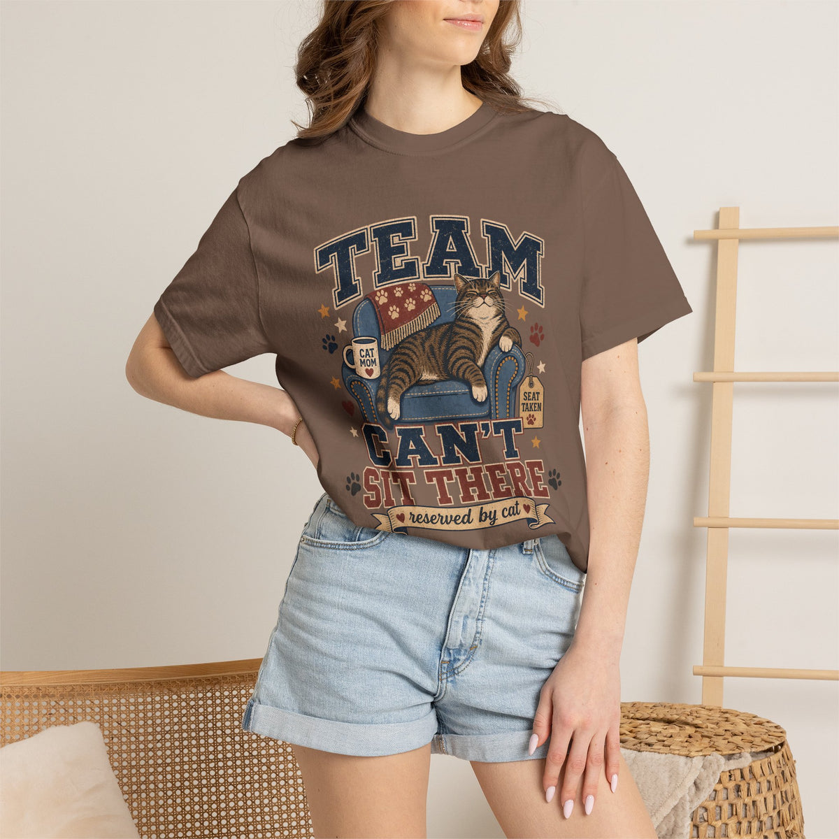 Vintage 'Team Can't Sit There' Cat T-Shirt — Cozy Cat Lover Graphic Tee