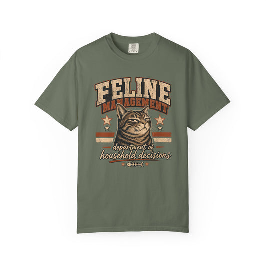 Feline Management Vintage Cat T-Shirt — "Department of Household Decisions" Graphic Tee