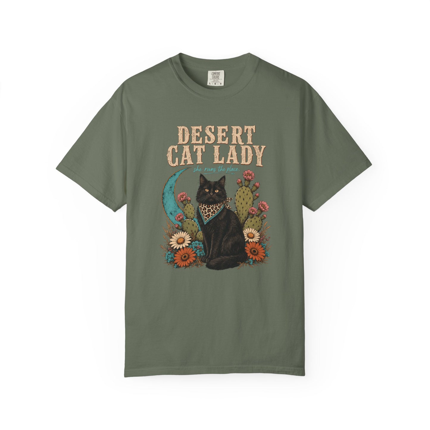 Desert Cat Lady T-Shirt — Boho Black Cat Floral Tee