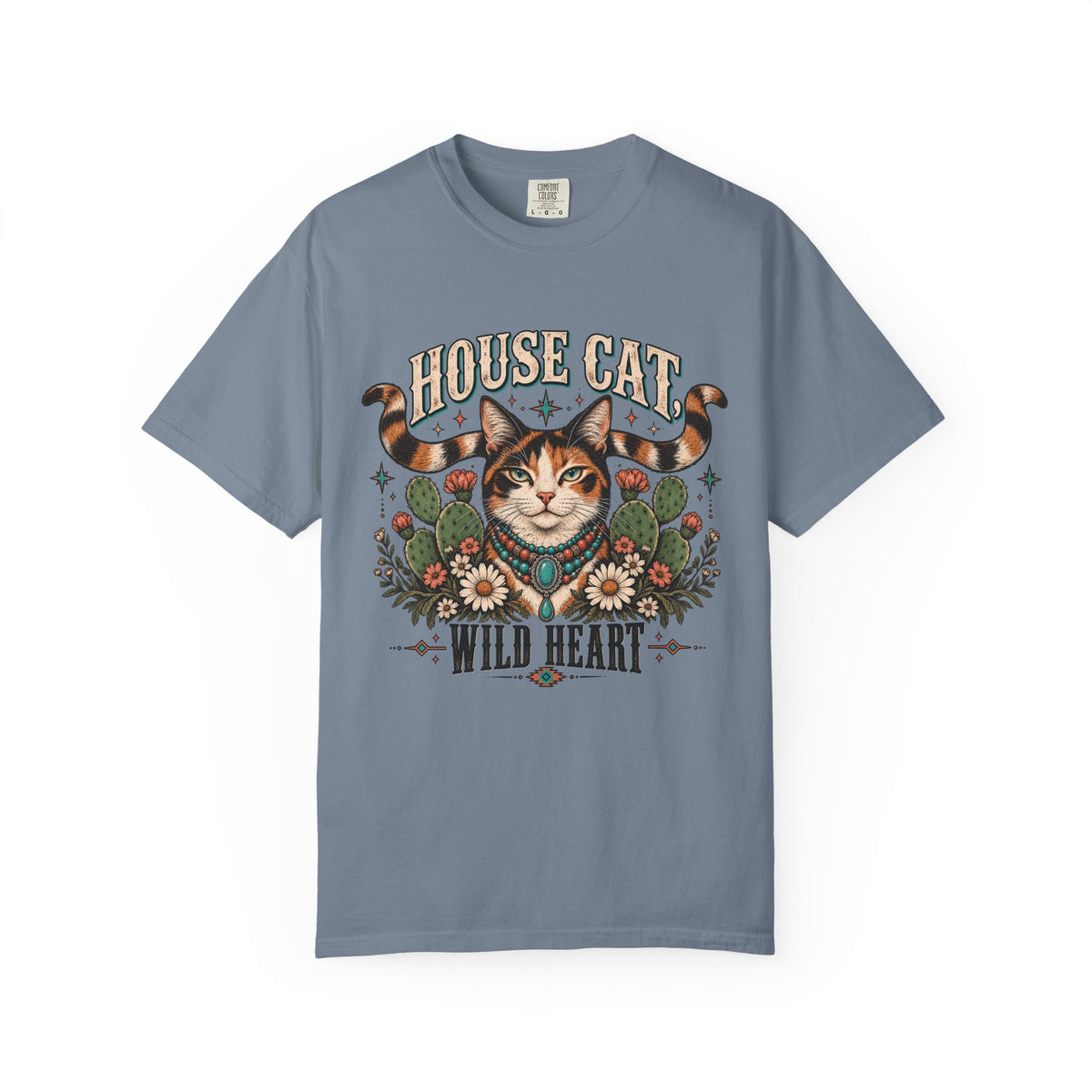 House Cat Wild Heart T-Shirt — Vintage Floral Cat Graphic Tee