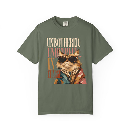 Unbothered Cat Graphic T-Shirt — "Unbothered, Unhelpful In Charge" Vintage Style