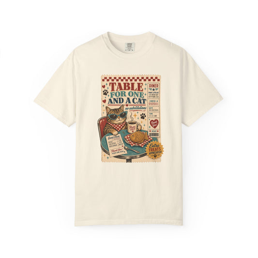 Table for One and a Cat T-Shirt — Retro Diner Cat Lover Tee