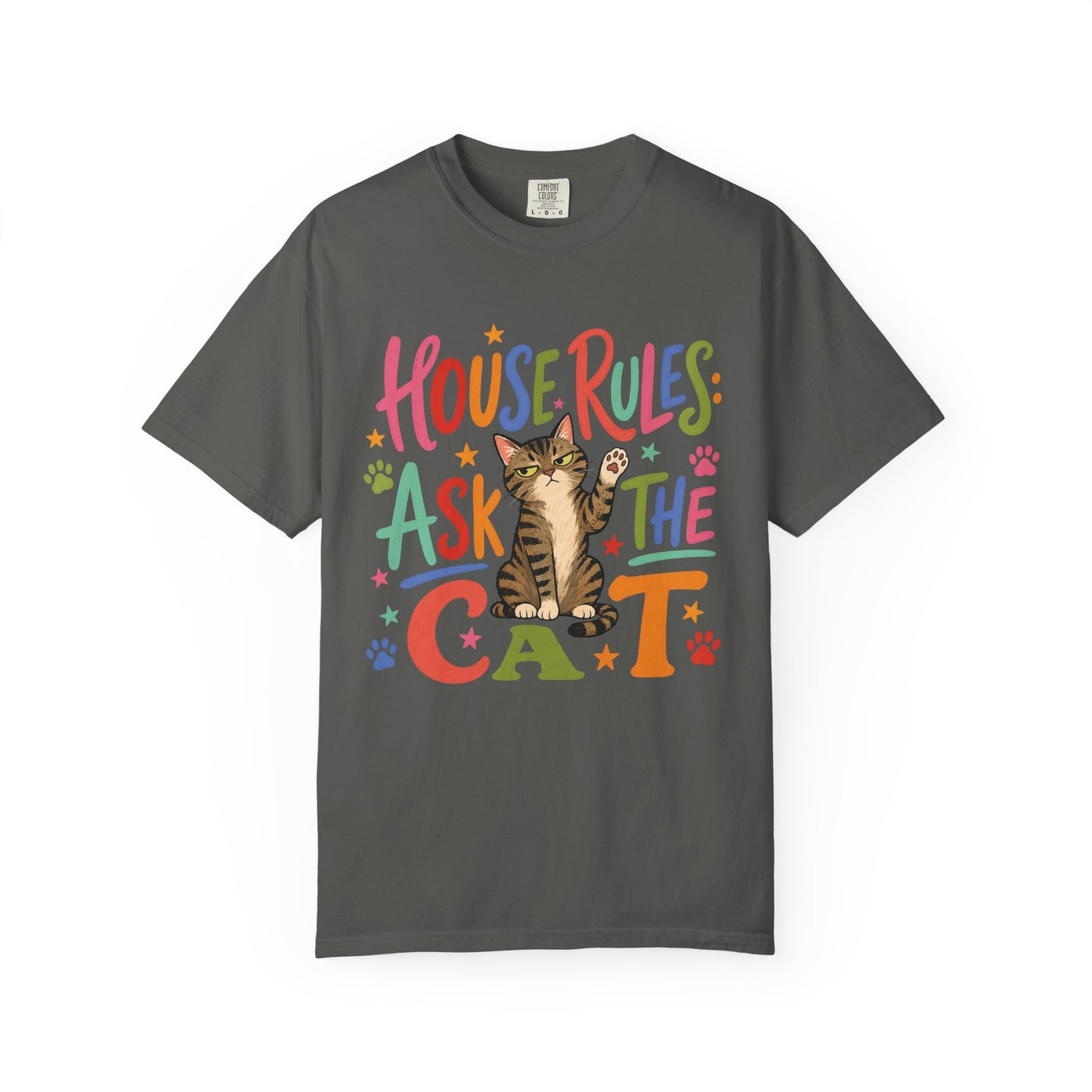 Cat Lover T-Shirt — "House Rules: Ask the Cat" Cute Graphic Tee