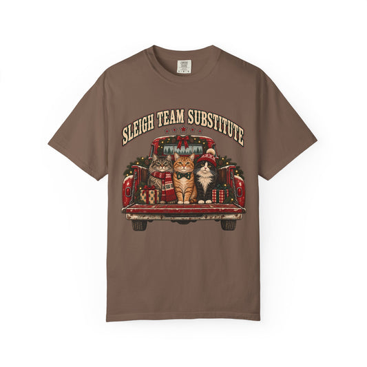 Sleigh Team Substitute T-Shirt — Funny Christmas Cats Graphic Tee
