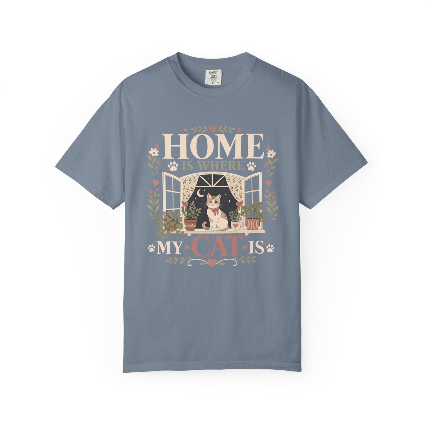 Cat T-Shirt — "Home Is Where My Cat Is" Vintage Floral Tee