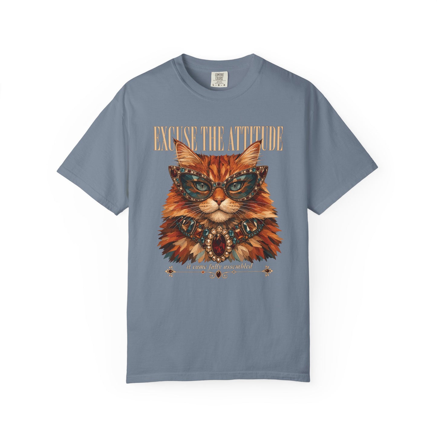 Cat Attitude Graphic T-Shirt — "Excuse The Attitude" Vintage Cat Portrait Tee