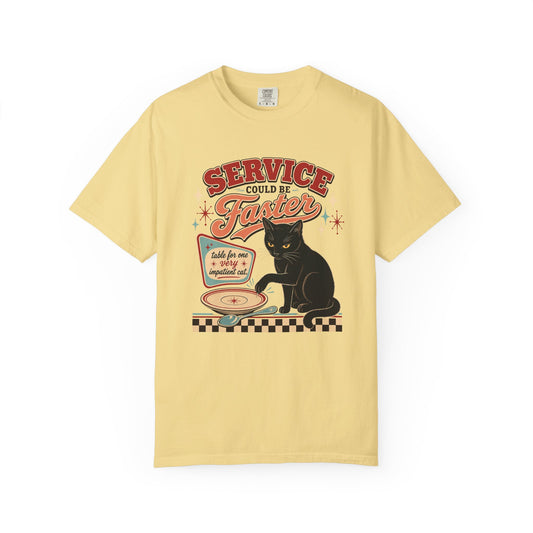 Cat Diner Tee — "Service Could Be Faster" Retro Black Cat T‑Shirt