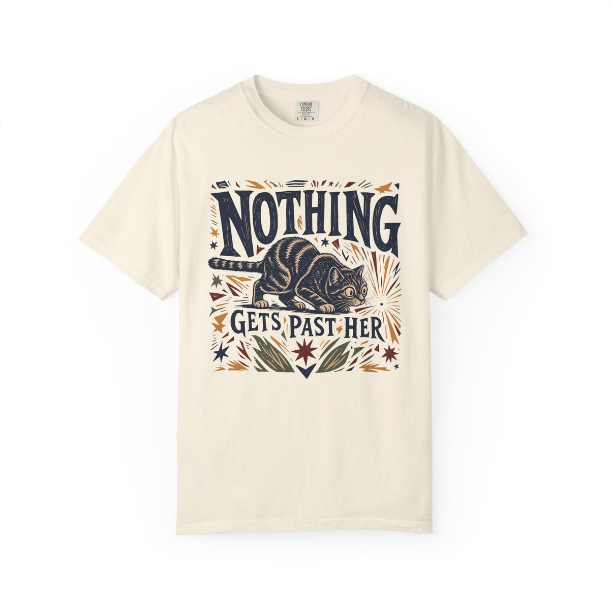 Nothing Gets Past Her Cat T-Shirt — Cute Cat Graphic Tee for Cat Lovers