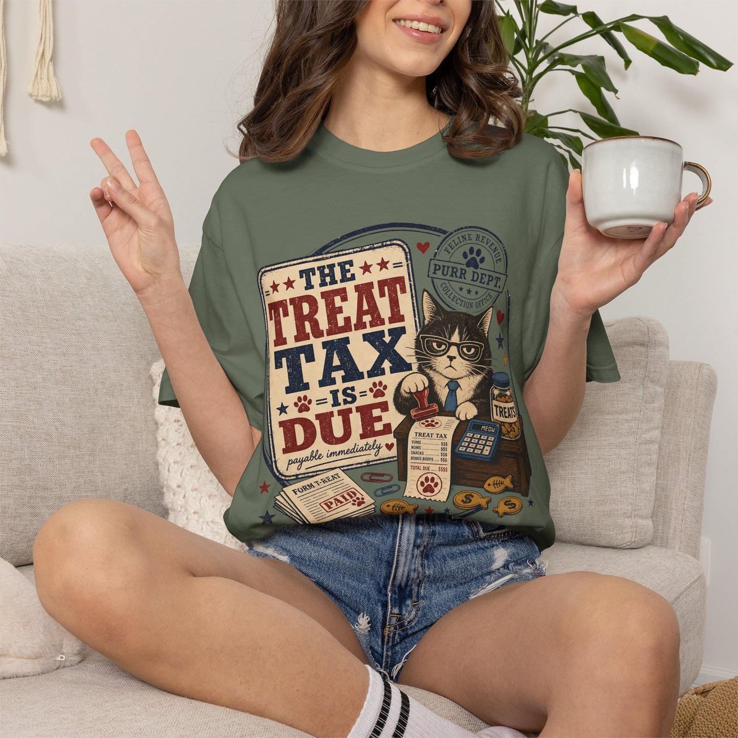 The Treat Tax Is Due Cat T-Shirt — Funny Pet Lover Graphic Tee