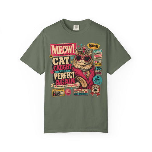 Cat Caught Perfect Again T-Shirt — Retro Pop Cat Graphic Tee