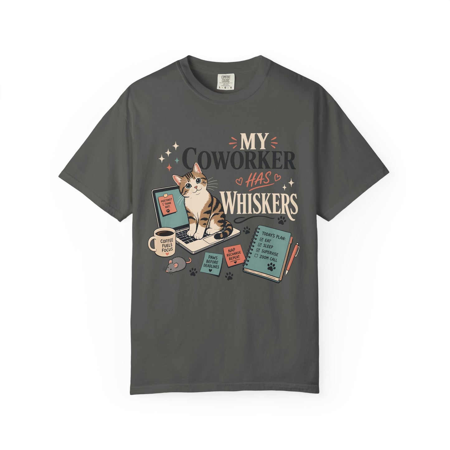 Cat Coworker T-Shirt — "My Coworker Has Whiskers" Casual Graphic Tee