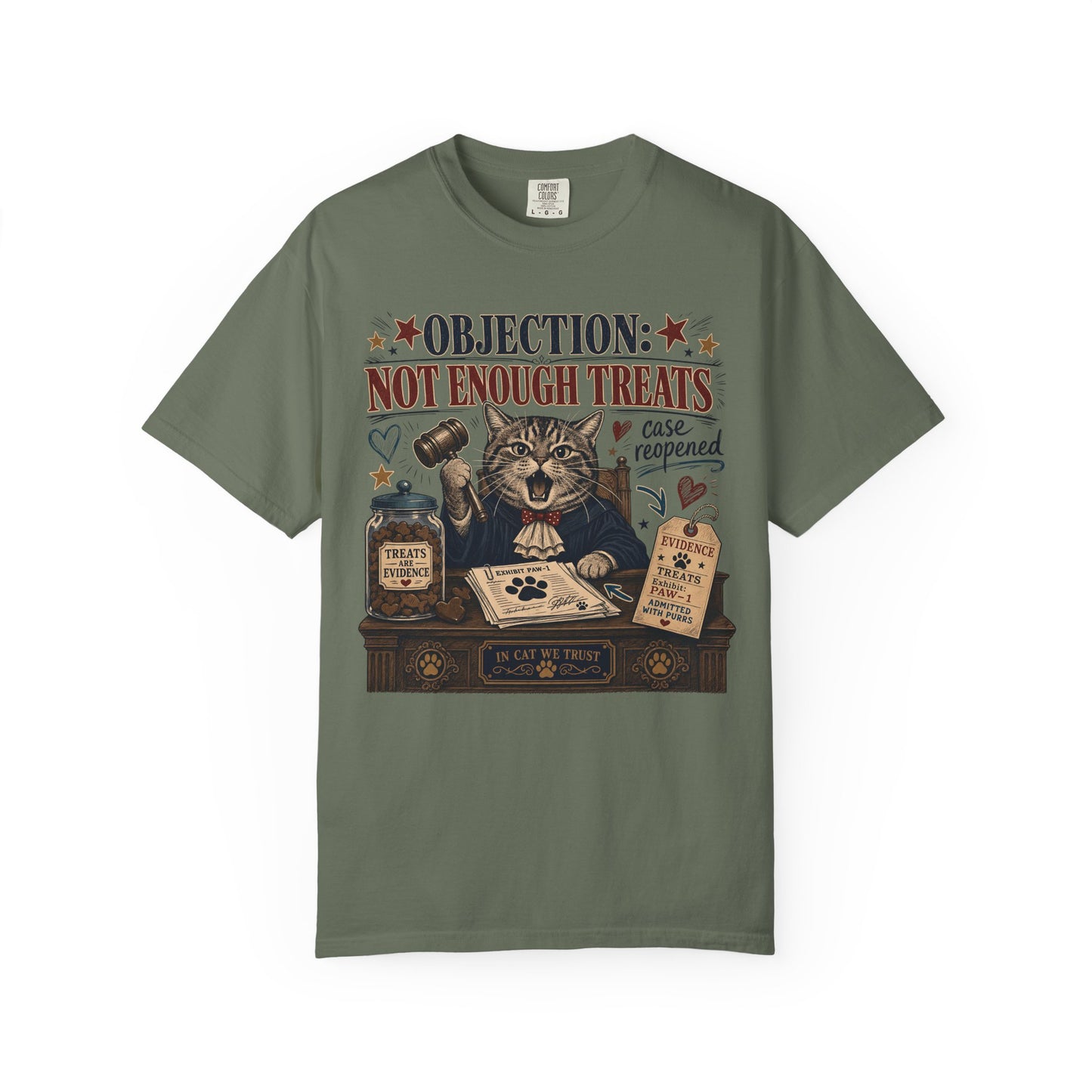 Cat Judge T‑Shirt — “Objection: Not Enough Treats” Novelty Lawyer Cat Tee