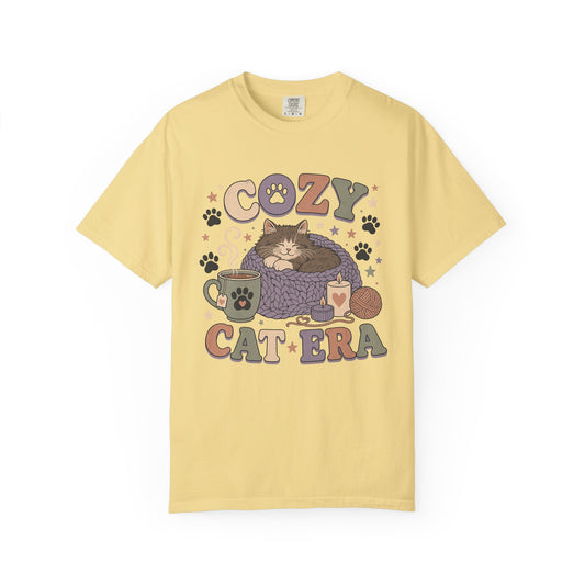 Cozy Cat Era T-Shirt — Cute Retro Kitty Tee with Paw Print Design
