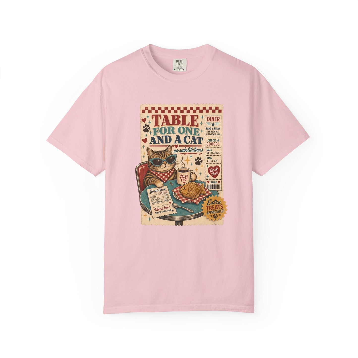 Table for One and a Cat T-Shirt — Retro Diner Cat Lover Tee