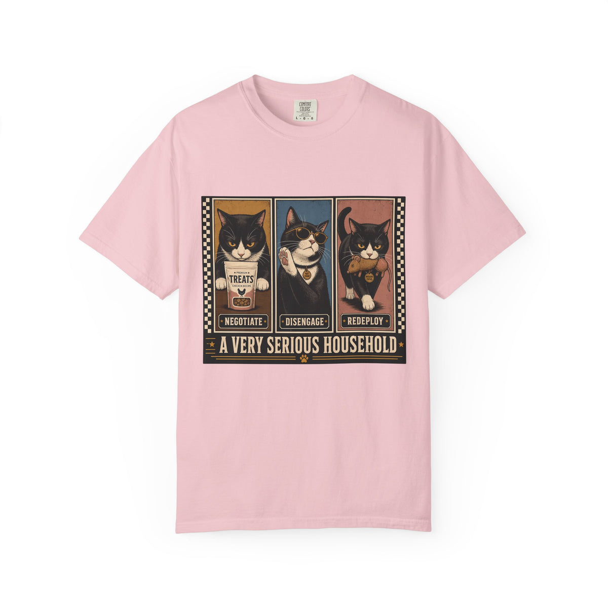 A Very Serious Household T-Shirt — Vintage Cat Trio Graphic