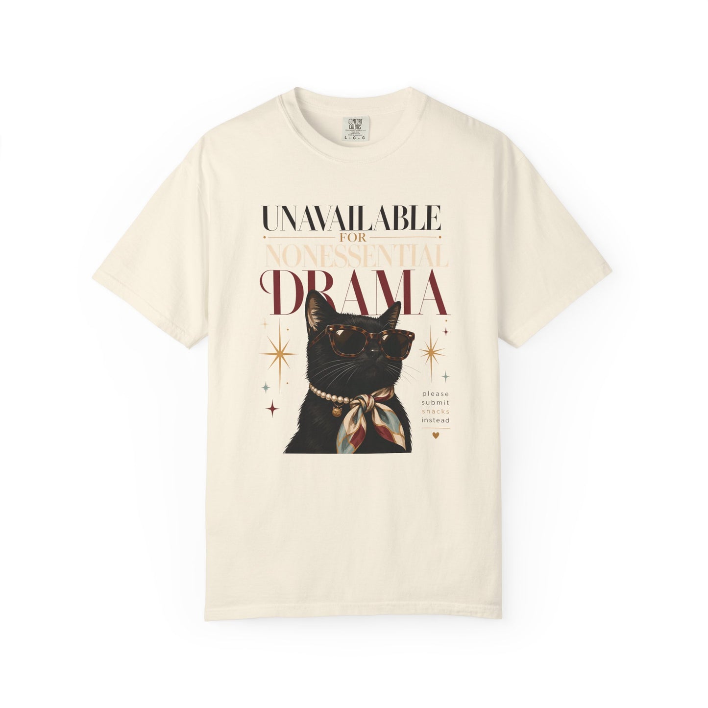 "Unavailable for Nonessential Drama" Cat T-Shirt — Vintage Black Cat Graphic Tee
