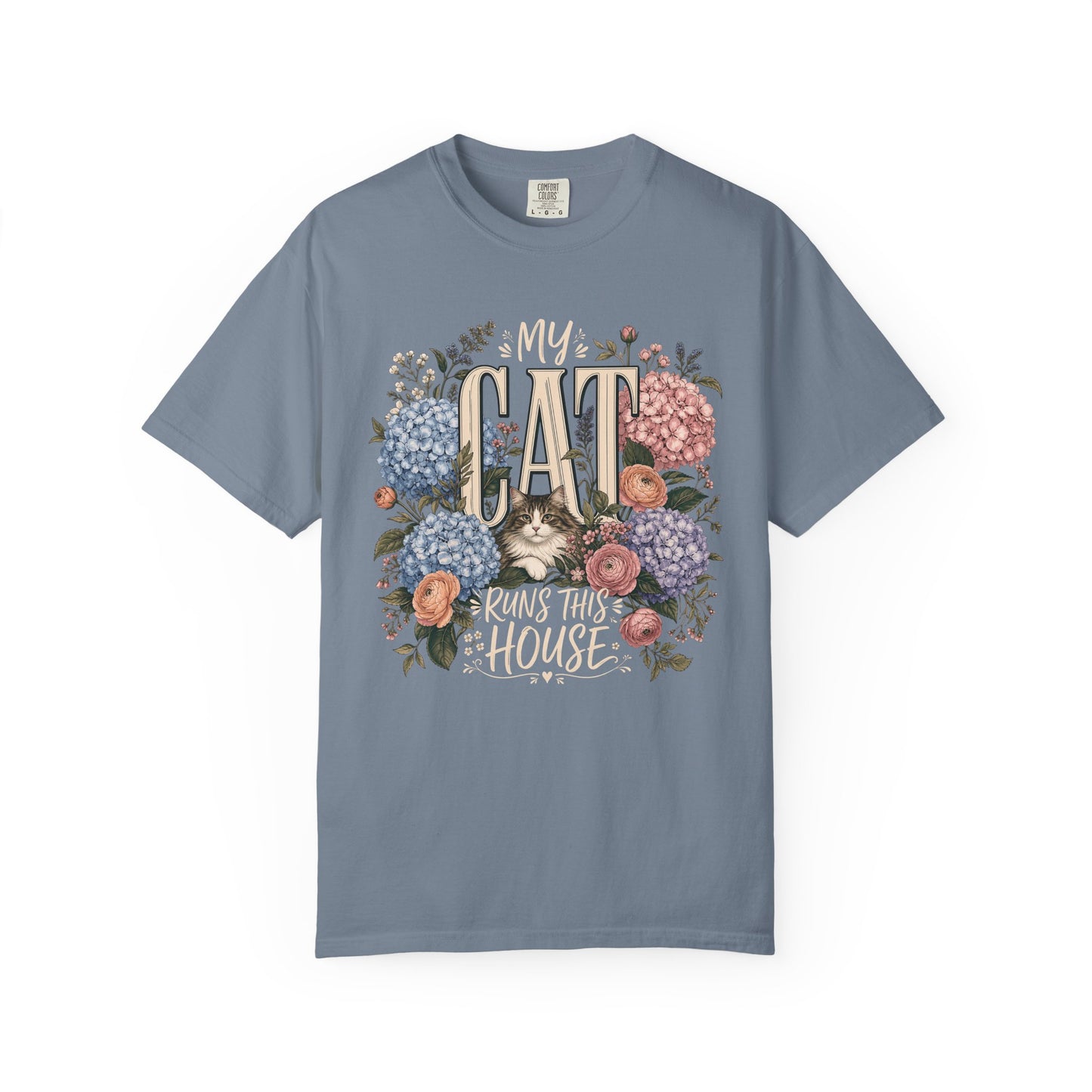 Cat Runs This House T-Shirt — Floral Cat Mom Tee