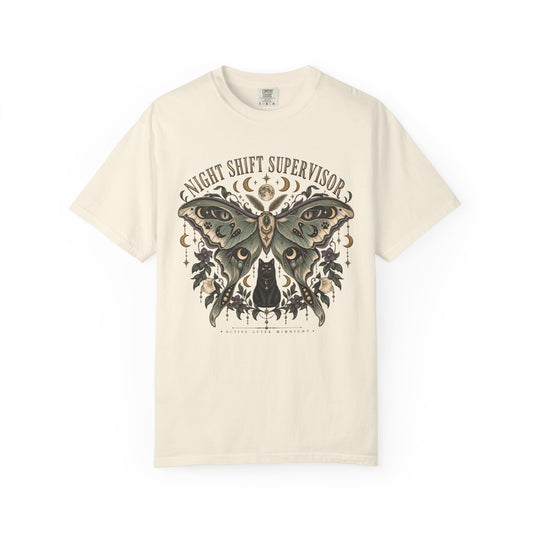 Night Shift Supervisor T‑Shirt — Vintage Moth Illustration for Night Workers
