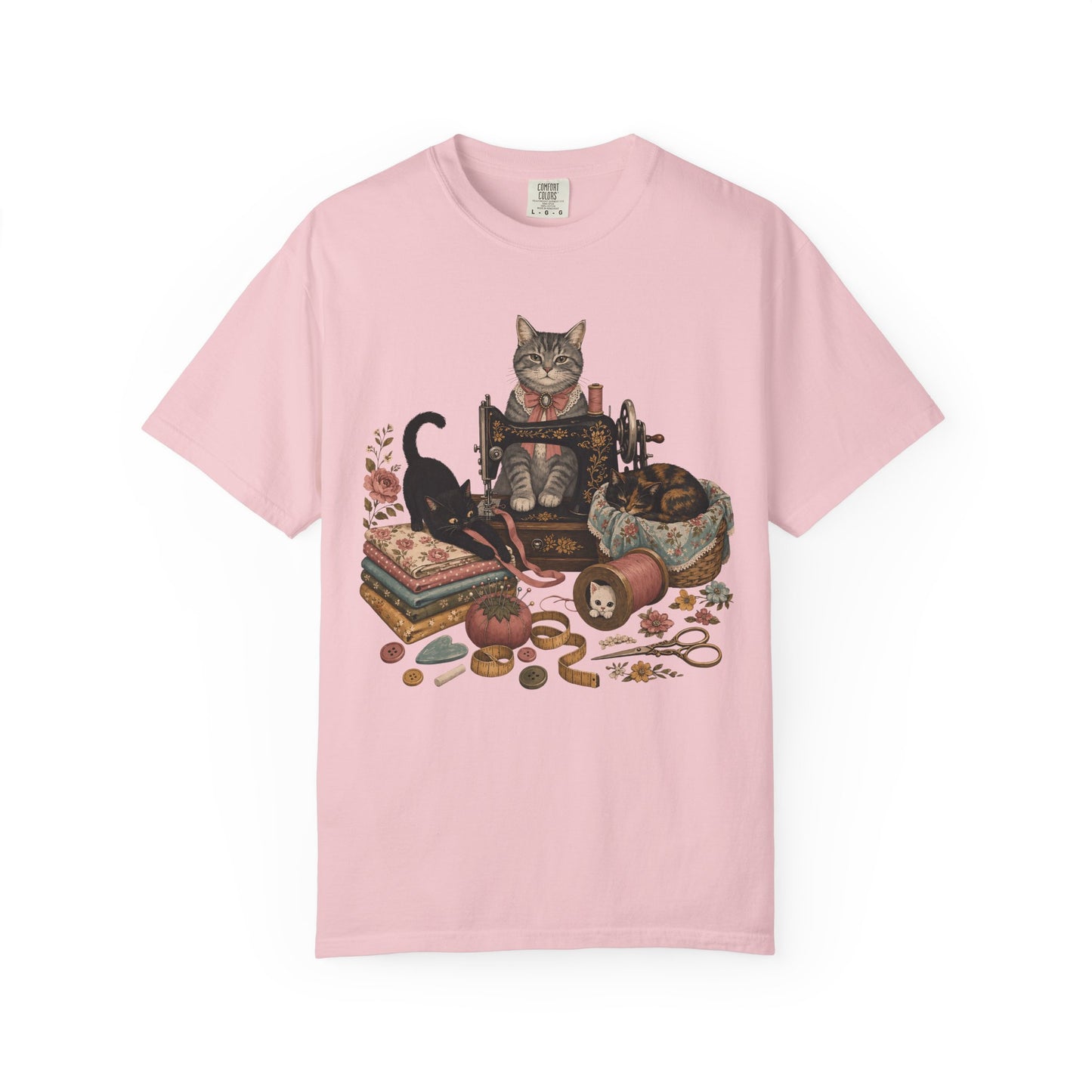 Cat Crafter T-Shirt — Vintage Sewing & Yarn Cat Graphic Tee