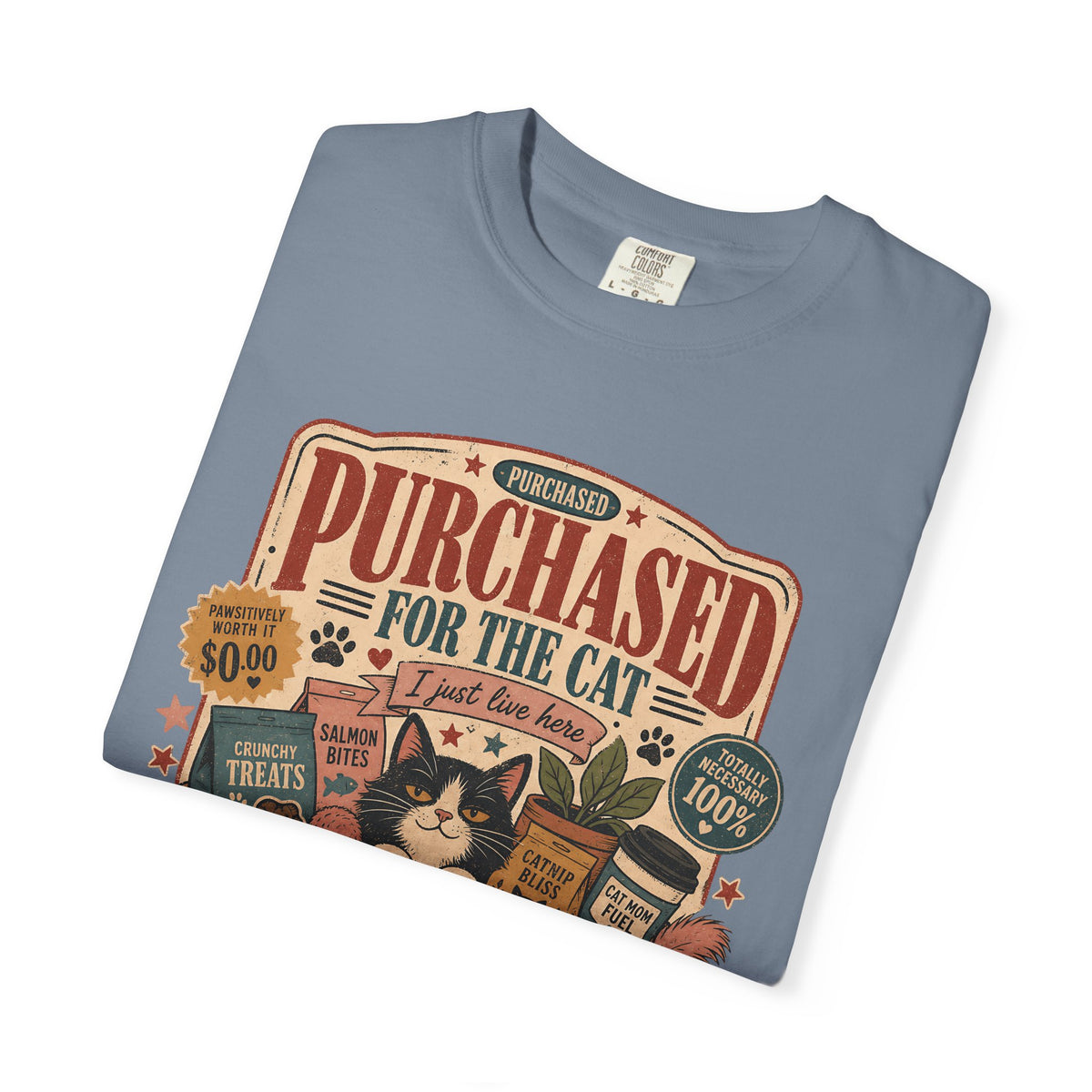 Cat Lover T-Shirt — "Purchased for the Cat" Vintage Pet Humor Tee