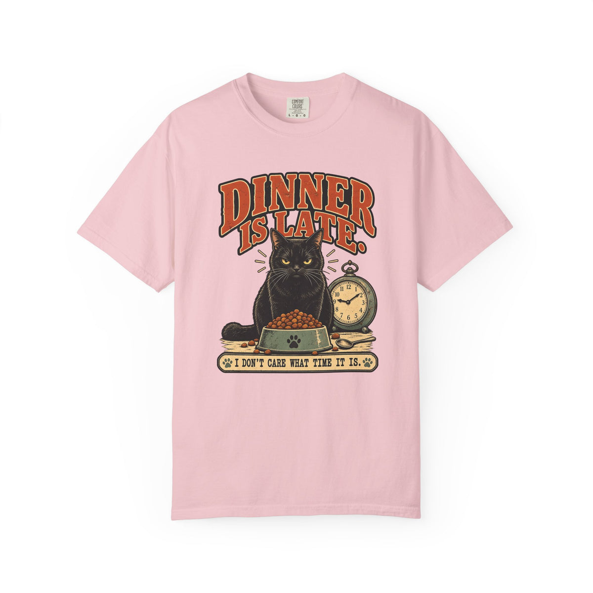Dinner Is Late Cat T-Shirt — Vintage Cat & Clock Graphic Tee