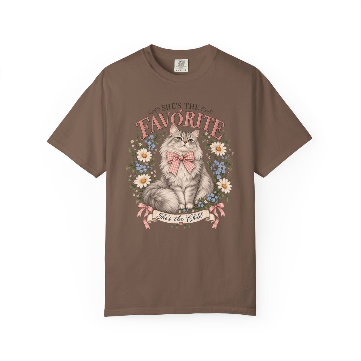 She's the Favorite Cat T-Shirt — Vintage Floral Cat Graphic