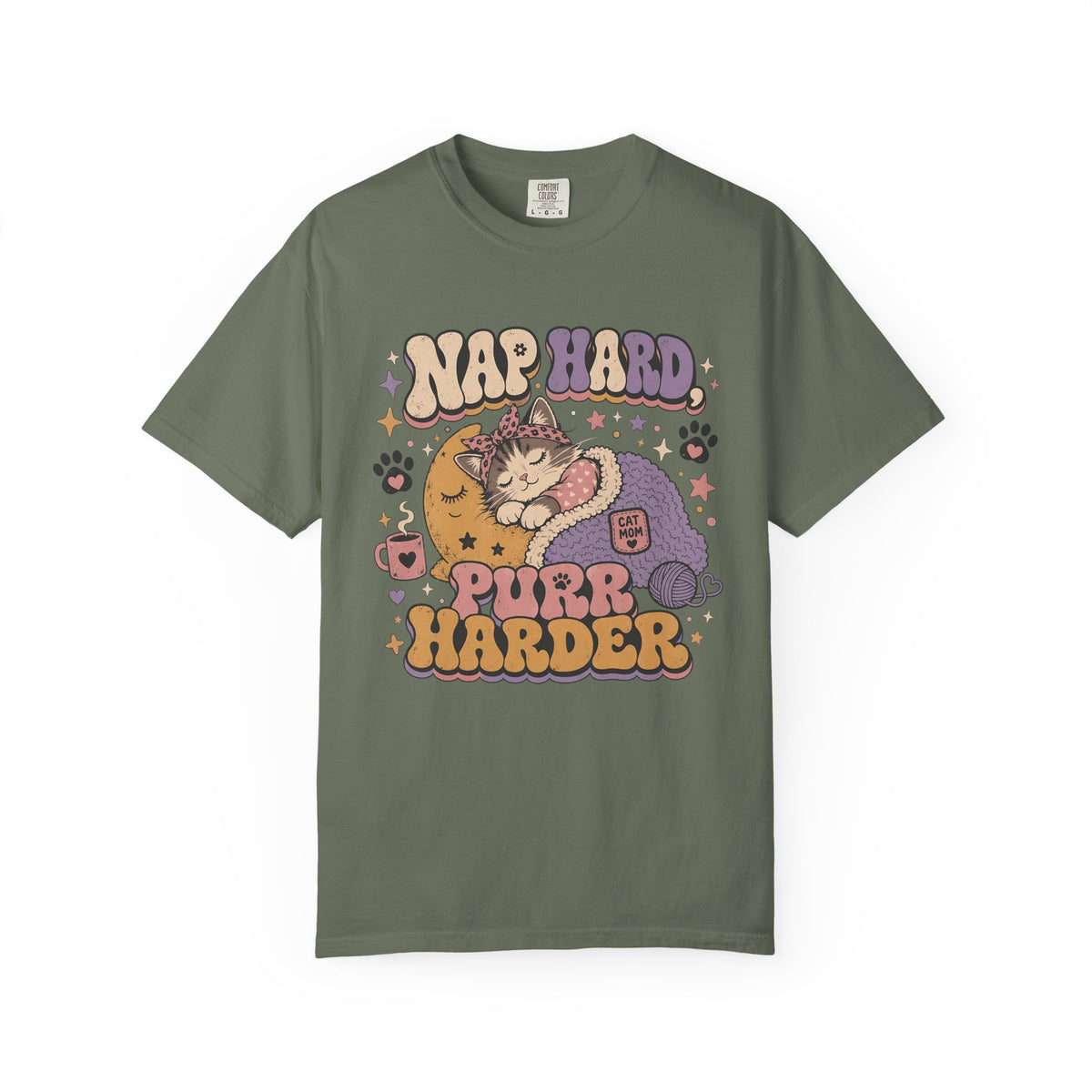 Cat Nap T-Shirt — "Nap Hard Purr Harder" Retro Cute Cat Graphic Tee
