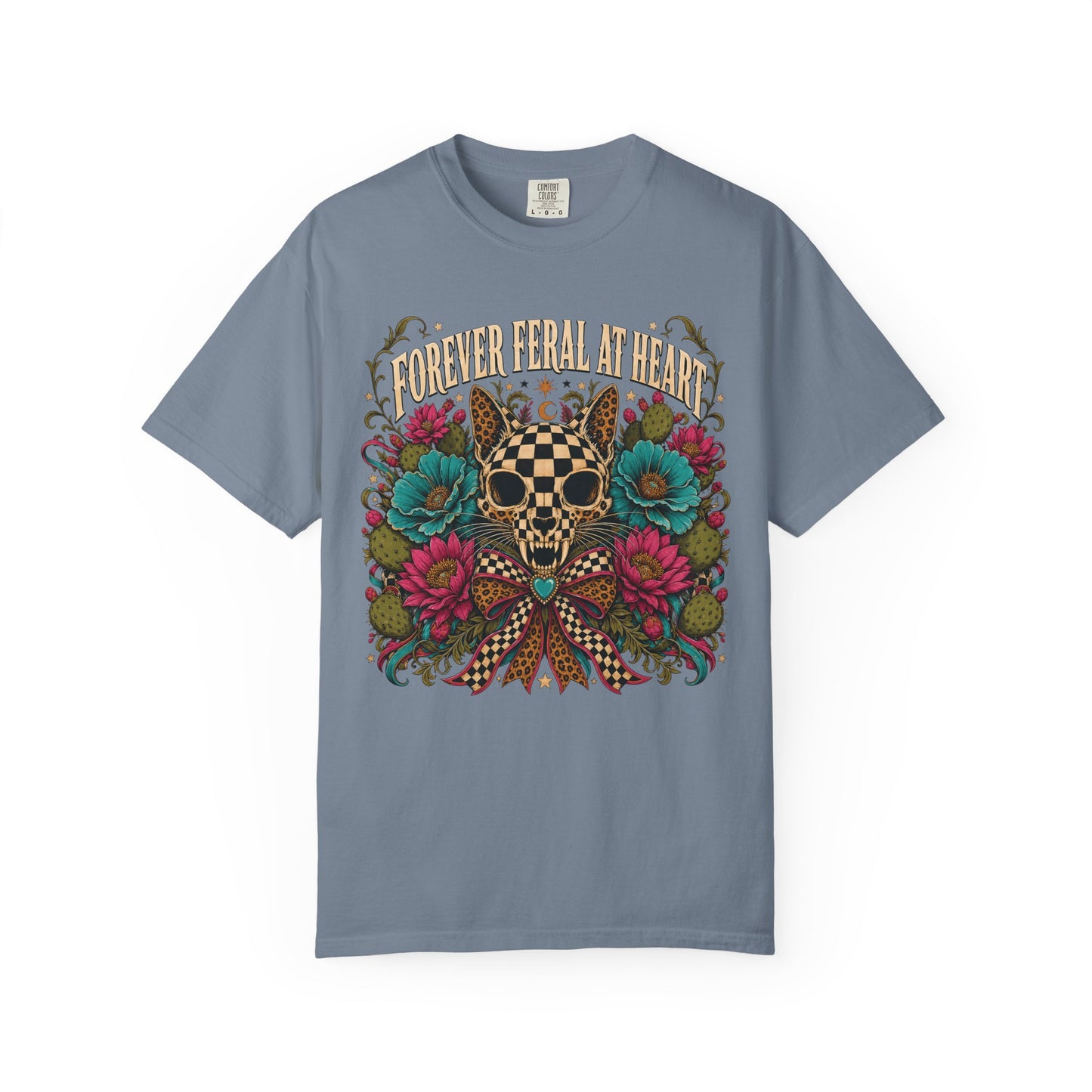 Skull & Roses Graphic T‑Shirt — 'Forever Feral' Vintage Floral Tee