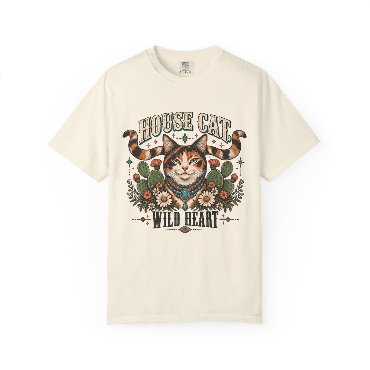 House Cat Wild Heart T-Shirt — Vintage Floral Cat Graphic Tee
