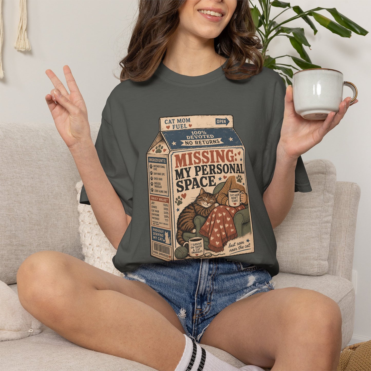T-Shirt — "Missing: My Personal Space" Cat Milk Carton Graphic Tee