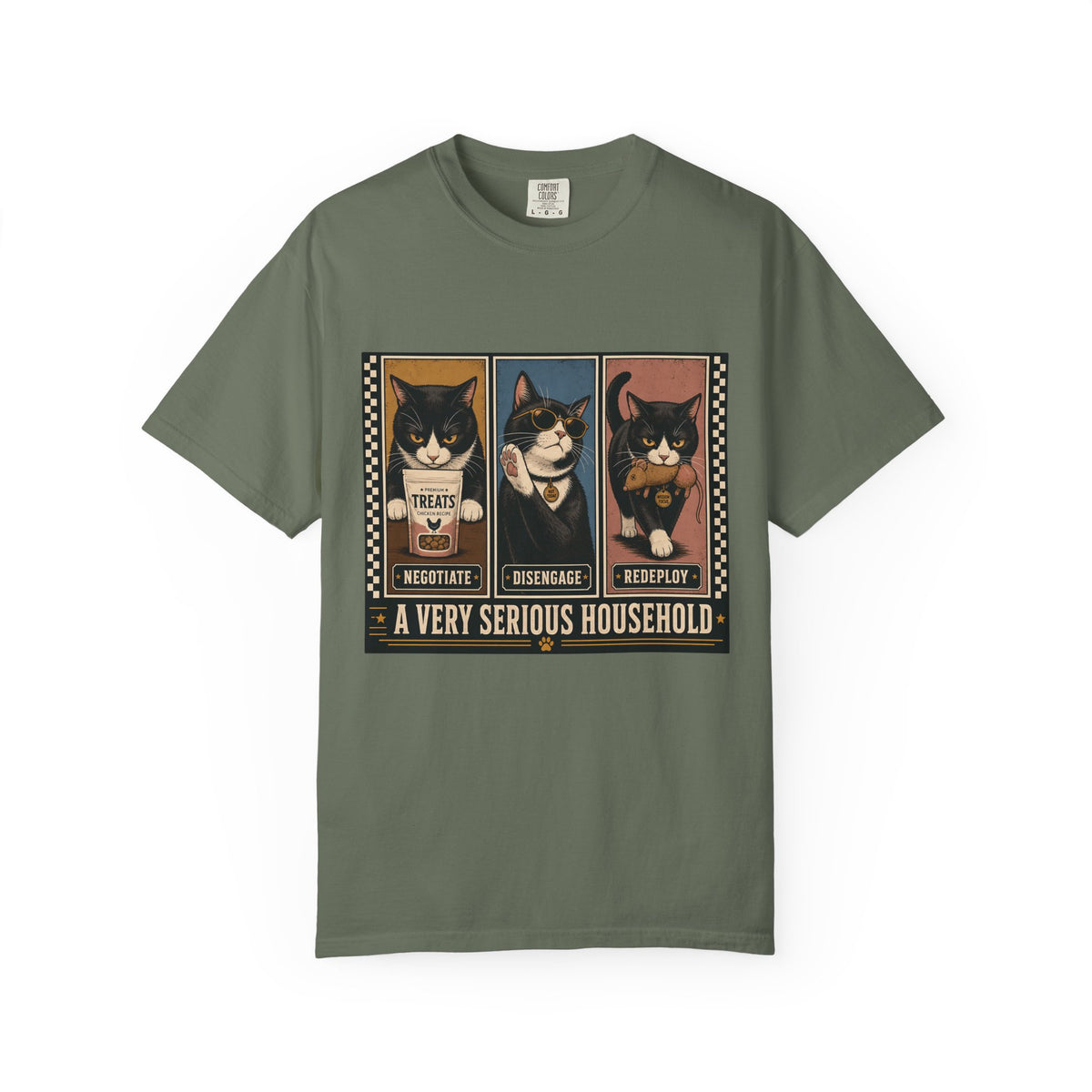 A Very Serious Household T-Shirt — Vintage Cat Trio Graphic