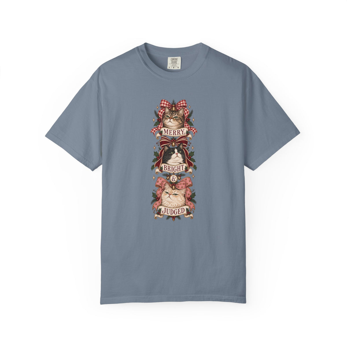 Christmas Cat T-Shirt — "Merry, Bright & Judged" Vintage Holiday Tee