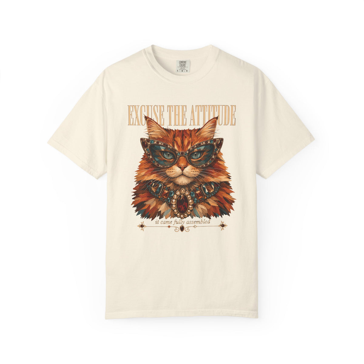 Cat Attitude Graphic T-Shirt — "Excuse The Attitude" Vintage Cat Portrait Tee