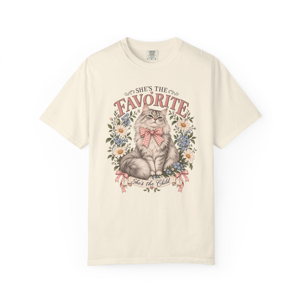 She's the Favorite Cat T-Shirt — Vintage Floral Cat Graphic