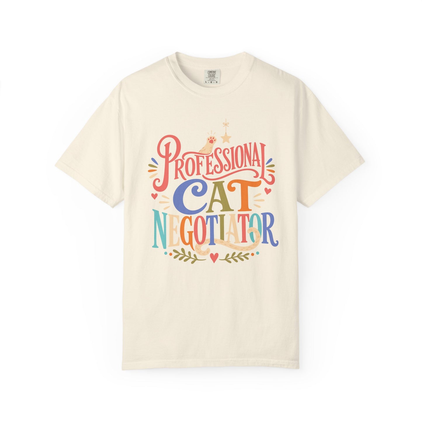 Professional Cat Negotiator T-Shirt — Funny Cat Lover Tee, Colorful Hand-Lettered Design