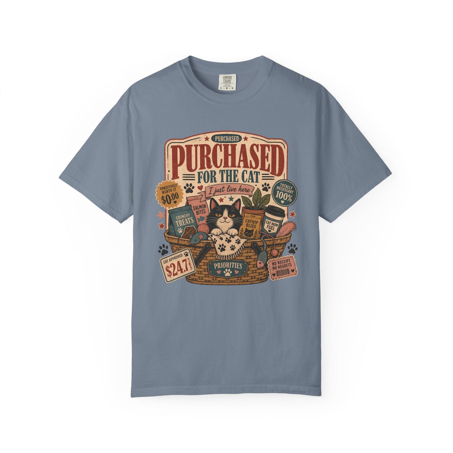 Cat Lover T-Shirt — "Purchased for the Cat" Vintage Pet Humor Tee