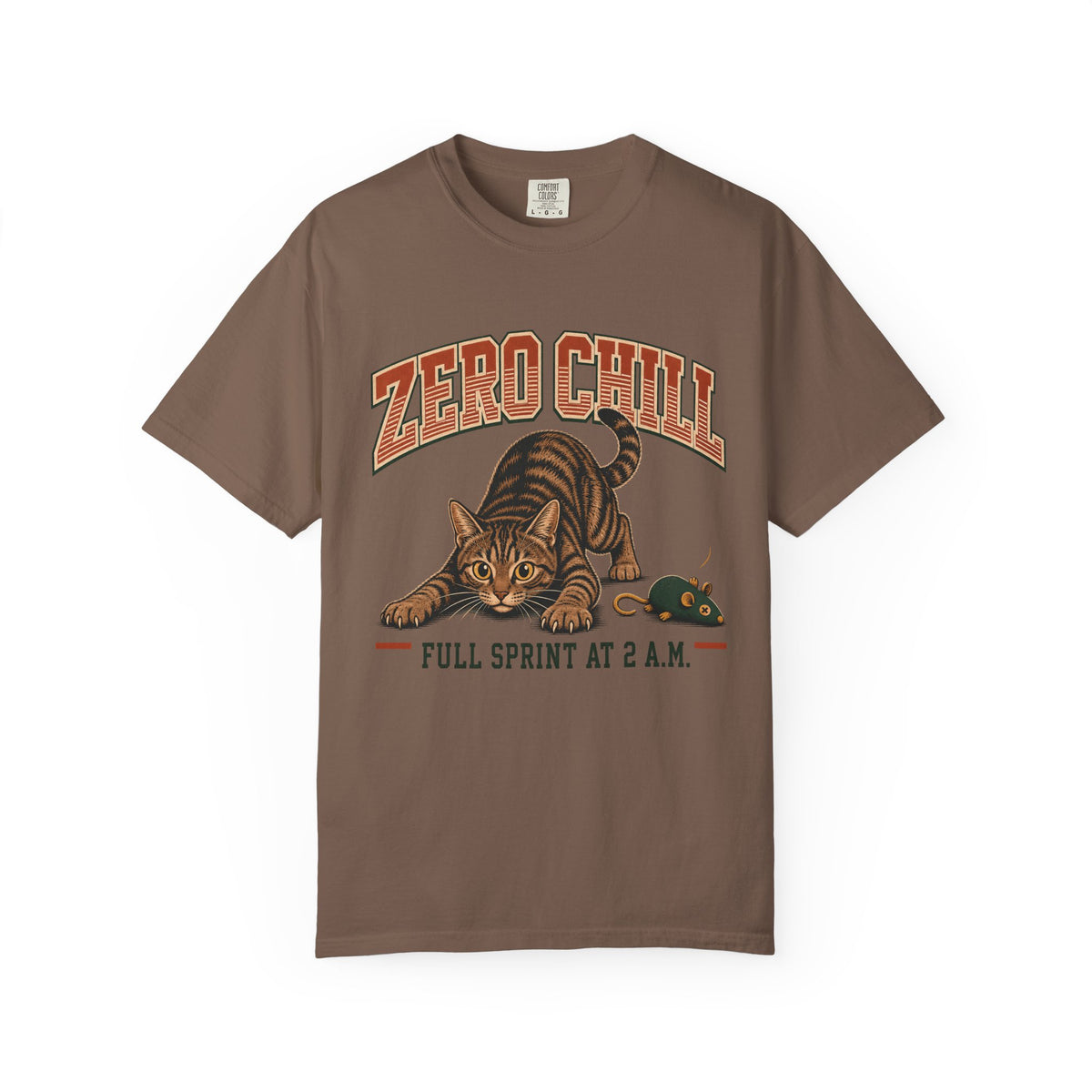 Zero Chill Cat T-Shirt — "Full Sprint at 2 A.M." Graphic Tee