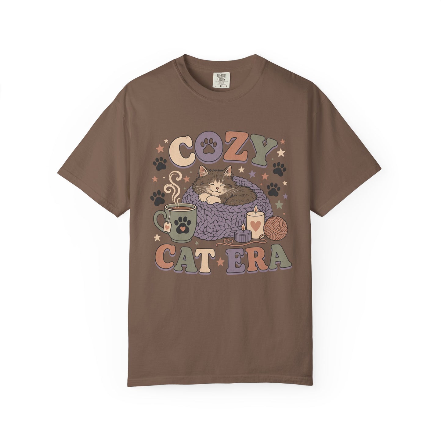 Cozy Cat Era T-Shirt — Cute Retro Kitty Tee with Paw Print Design