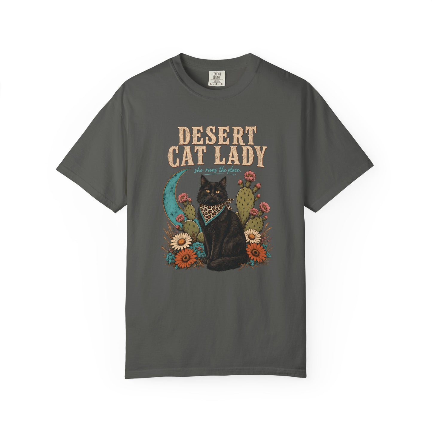 Desert Cat Lady T-Shirt — Boho Black Cat Floral Tee