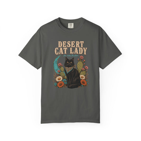 Desert Cat Lady T-Shirt — Boho Black Cat Floral Tee